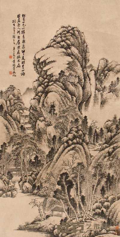 吴待秋 辛巳（1941年）作 山水 立轴 120×62cm